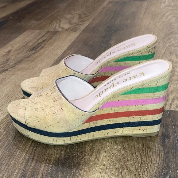 Kate Spade New York Penelope Cork Wedges Shoes Heels Spring Summer Easter Size 9 - Picture 2 of 10